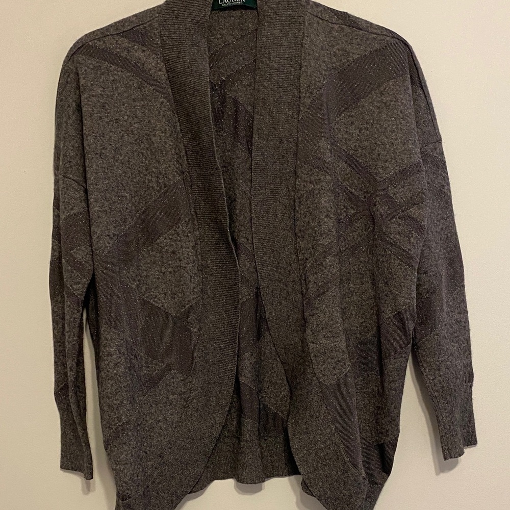Ralph Lauren Dark Gray Open-Front Geometric Cardigan, little sparkle